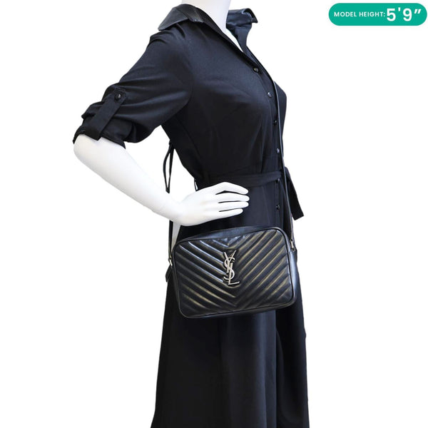 YVES SAINT LAURENT Lou Camera Chevron Leather Crossbody Bag Black