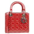 CHRISTIAN DIOR Lady Dior Medium Quilted Patent Leather Shoulder Bag Burgundy