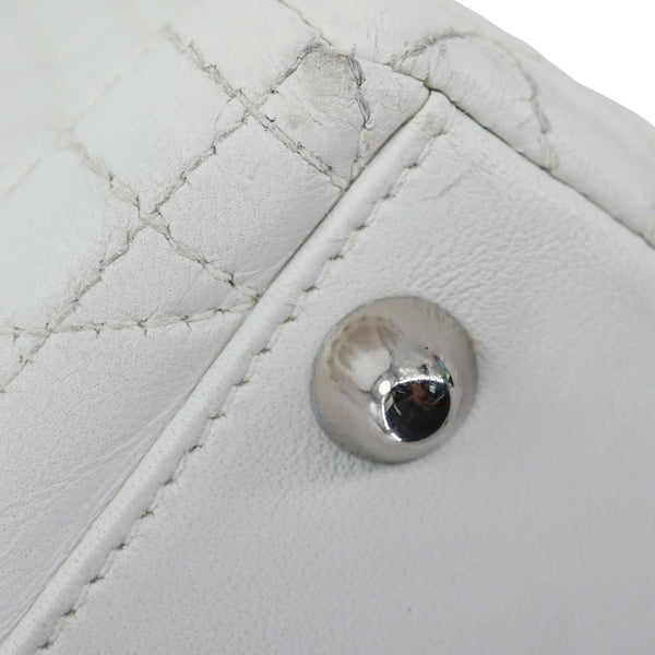 CHRISTIAN DIOR Lady Dior Large Cannage Quilted Lambskin Leather Shoulder Bag White