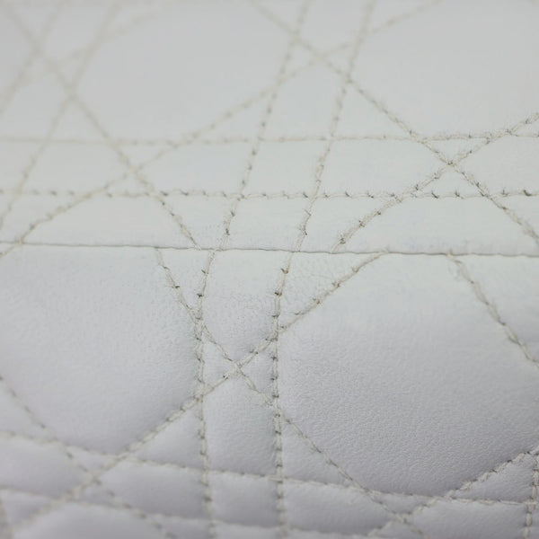 CHRISTIAN DIOR Lady Dior Large Cannage Quilted Lambskin Leather Shoulder Bag White