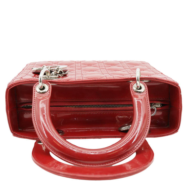 CHRISTIAN DIOR Lady Dior Medium Quilted Patent Leather Shoulder Bag Burgundy