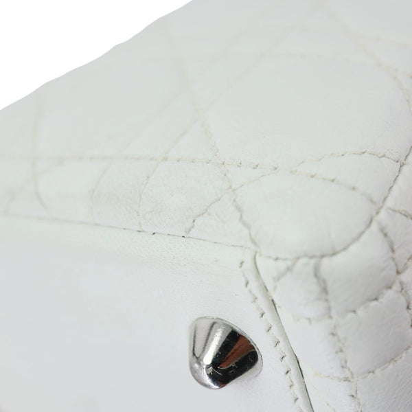 CHRISTIAN DIOR Lady Dior Large Cannage Quilted Lambskin Leather Shoulder Bag White