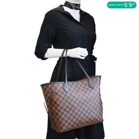 LOUIS VUITTON Neverfull MM Damier Ebene Tote Bag Brown