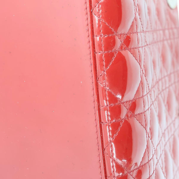 CHRISTIAN DIOR Lady Dior Medium Quilted Patent Leather Shoulder Bag Burgundy