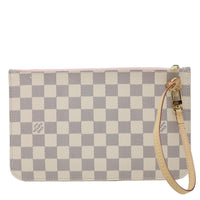 LOUIS VUITTON Neverfull MM Pochette Damier Azur Wristlet Rose Ballerine