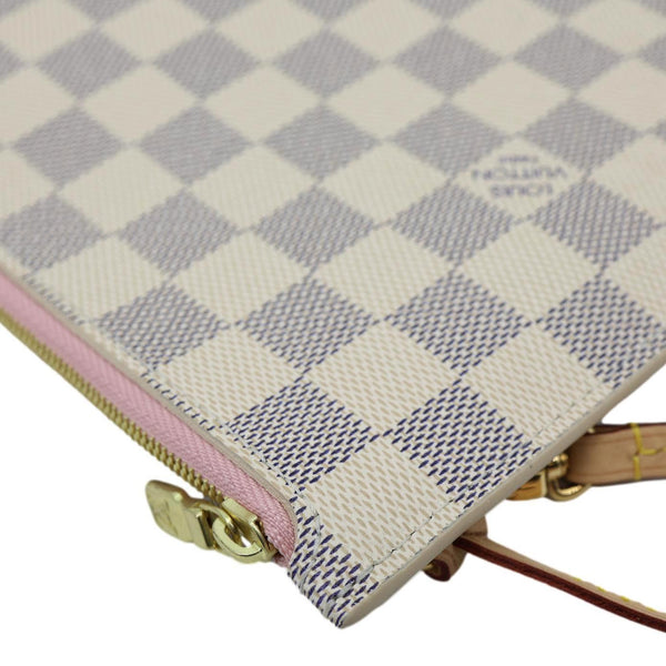 LOUIS VUITTON Neverfull MM Pochette Damier Azur Wristlet Rose Ballerine