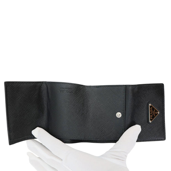 PRADA Tri-Fold Saffiano Leather Wallet Black