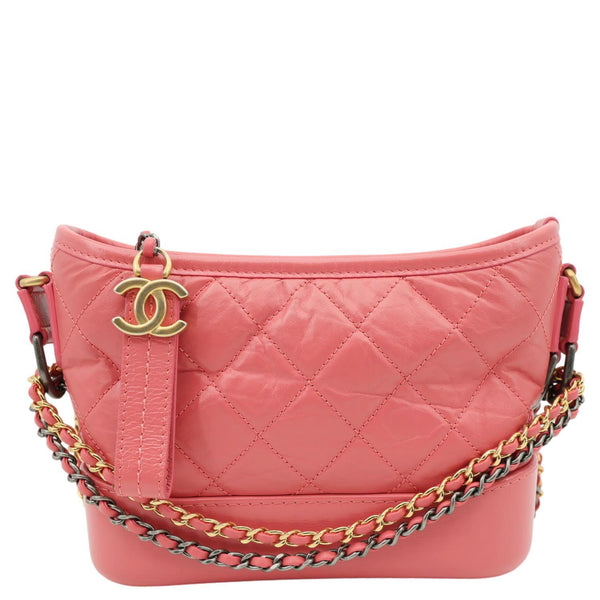 CHANEL Gabrielle Small Lambskin Leather Crossbody Bag Pink