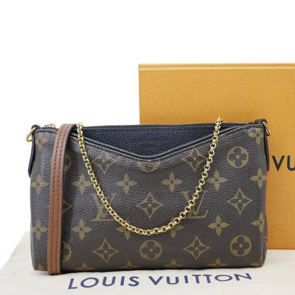 LOUIS VUITTON Pallas Monogram Canvas Clutch Crossbody Bag Black