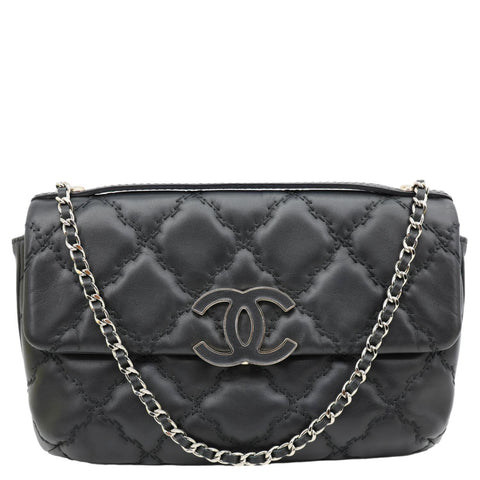 CHANEL Double Stitch Hamptons Flap Mini Quilted Calfskin Crossbody Bag Black