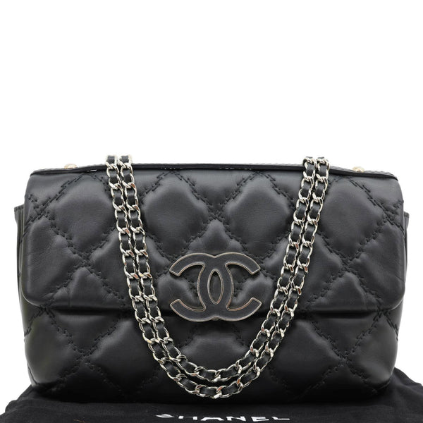 CHANEL Double Stitch Hamptons Flap Mini Quilted Calfskin Crossbody Bag Black