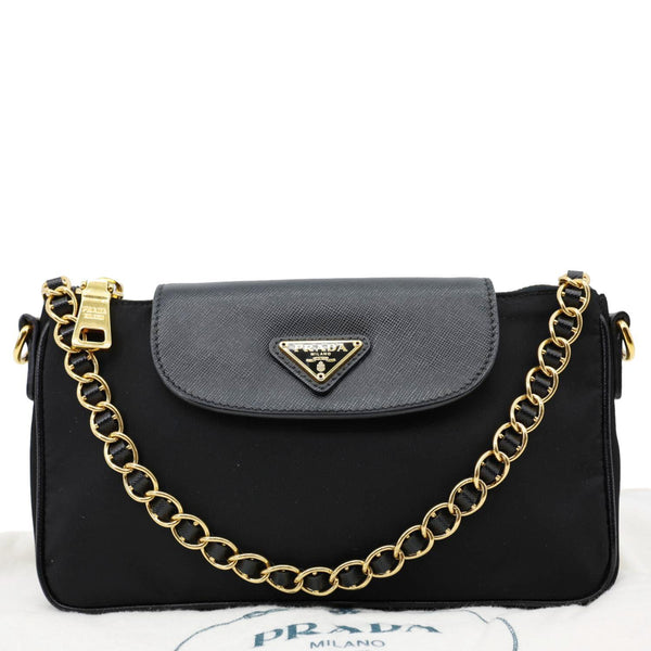 PRADA Tessuto Saffiano Chain Shoulder Bag Black