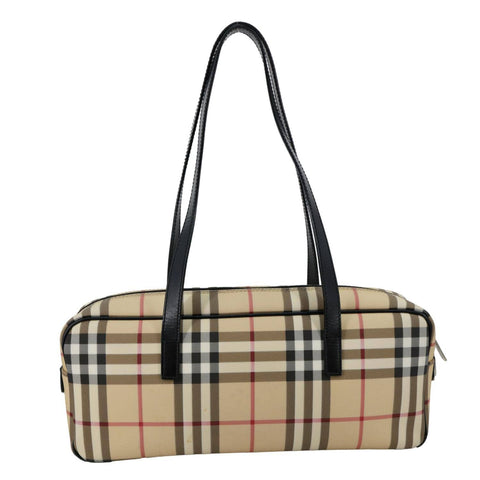BURBERRY Check Canvas Shoulder Bag Beige
