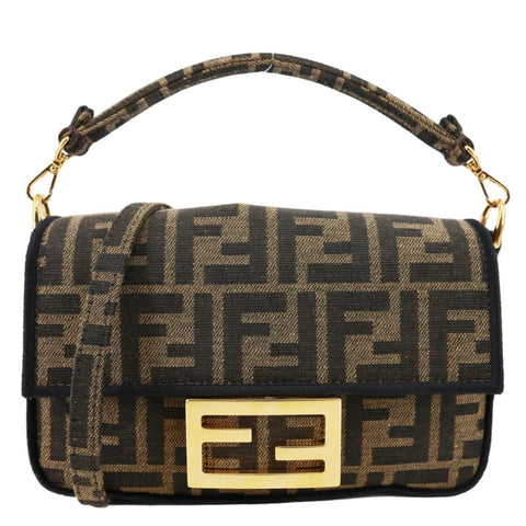 FENDI FF 1974 Mini Jacquard Fabric Baguette Crossbody Bag Brown