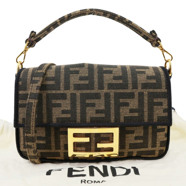 FENDI FF 1974 Mini Jacquard Fabric Baguette Crossbody Bag Brown