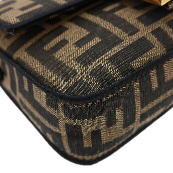 FENDI FF 1974 Mini Jacquard Fabric Baguette Crossbody Bag Brown