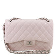 CHANEL Classic Double Flap Jumbo Quilted Caviar Leather Shoulder Bag Light Pink