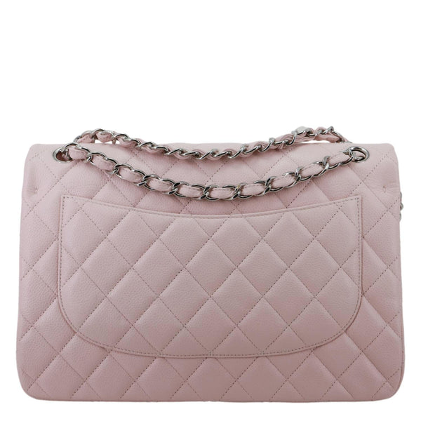 CHANEL Classic Double Flap Jumbo Quilted Caviar Leather Shoulder Bag Light Pink