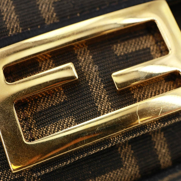 FENDI FF 1974 Mini Jacquard Fabric Baguette Crossbody Bag Brown