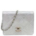 CHANEL Propeller Flap Mini Metallic Calfskin Leather Crossbody Bag Silver