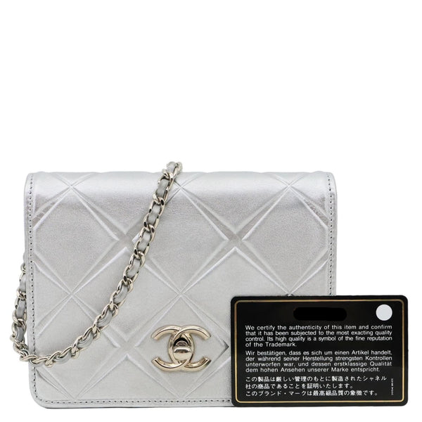 CHANEL Propeller Flap Mini Metallic Calfskin Leather Crossbody Bag Silver