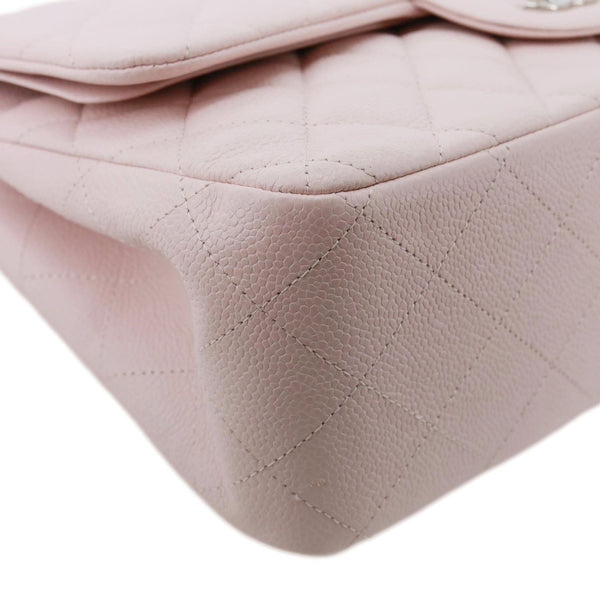 CHANEL Classic Double Flap Jumbo Quilted Caviar Leather Shoulder Bag Light Pink