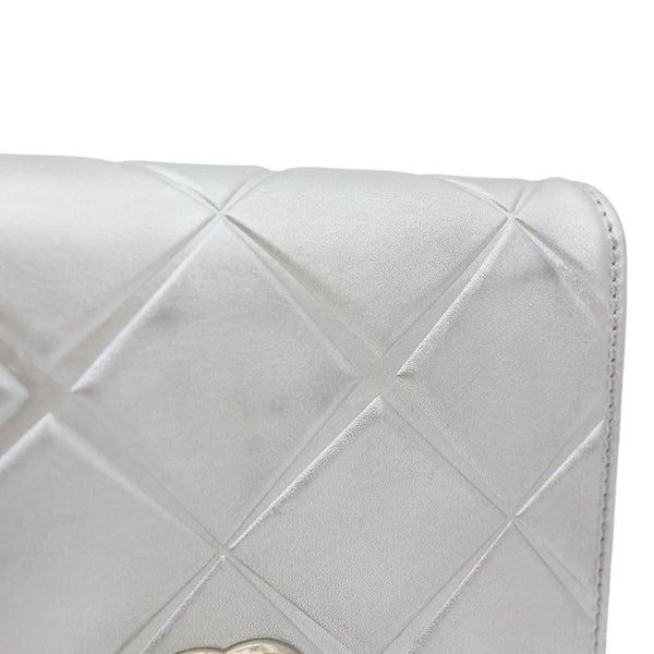 CHANEL Propeller Flap Mini Metallic Calfskin Leather Crossbody Bag Silver