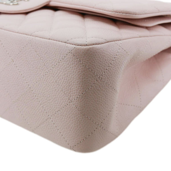 CHANEL Classic Double Flap Jumbo Quilted Caviar Leather Shoulder Bag Light Pink