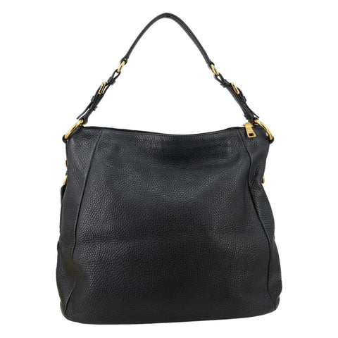 PRADA Vitello Daino Pebbled Leather Hobo Bag Black