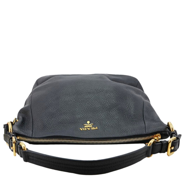 PRADA Vitello Daino Pebbled Leather Hobo Bag Black