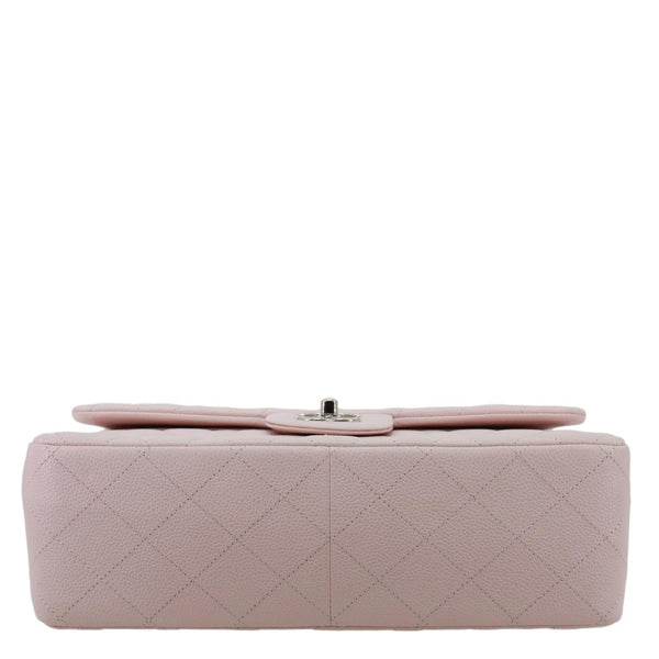 CHANEL Classic Double Flap Jumbo Quilted Caviar Leather Shoulder Bag Light Pink