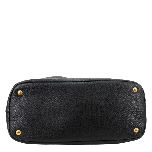 PRADA Vitello Daino Pebbled Leather Hobo Bag Black