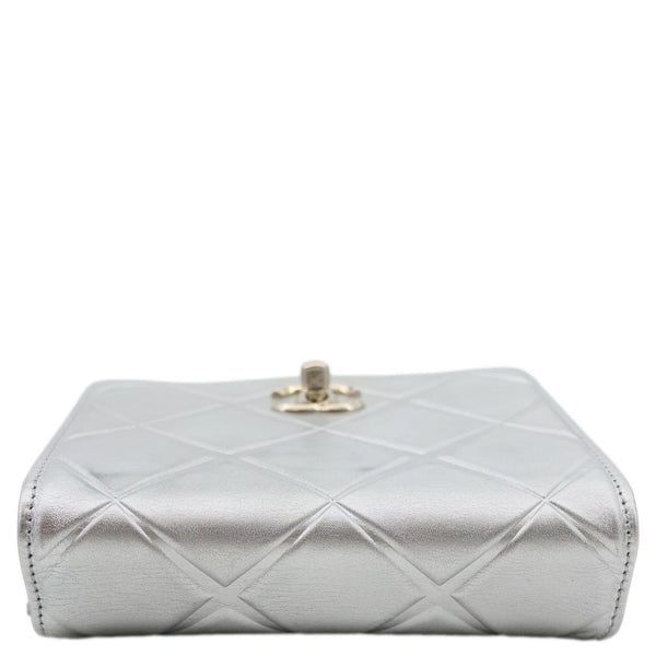 CHANEL Propeller Flap Mini Metallic Calfskin Leather Crossbody Bag Silver