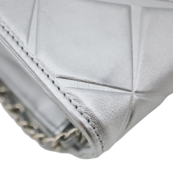CHANEL Propeller Flap Mini Metallic Calfskin Leather Crossbody Bag Silver