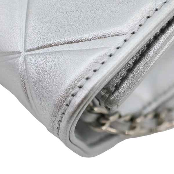 CHANEL Propeller Flap Mini Metallic Calfskin Leather Crossbody Bag Silver