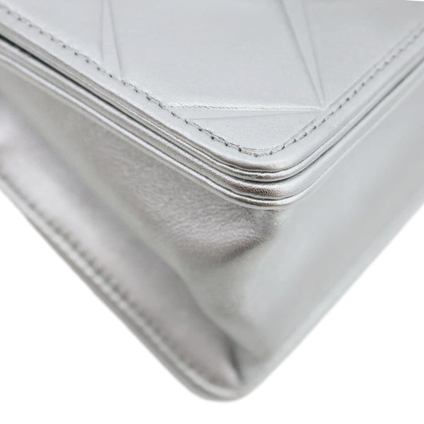 CHANEL Propeller Flap Mini Metallic Calfskin Leather Crossbody Bag Silver