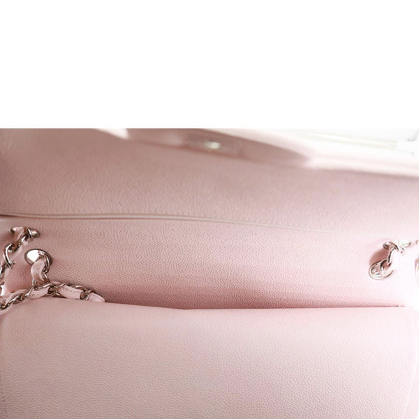 CHANEL Classic Double Flap Jumbo Quilted Caviar Leather Shoulder Bag Light Pink