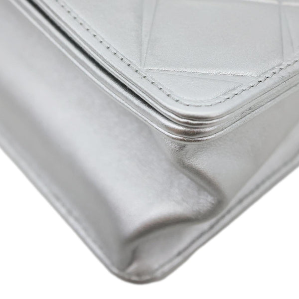 CHANEL Propeller Flap Mini Metallic Calfskin Leather Crossbody Bag Silver