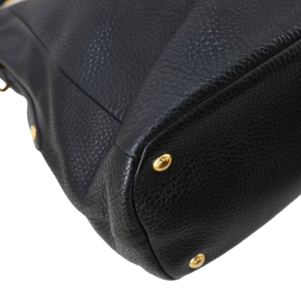 PRADA Vitello Daino Pebbled Leather Hobo Bag Black