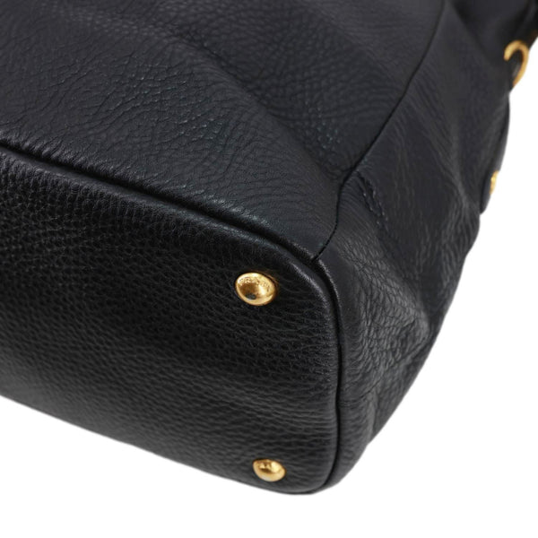 PRADA Vitello Daino Pebbled Leather Hobo Bag Black