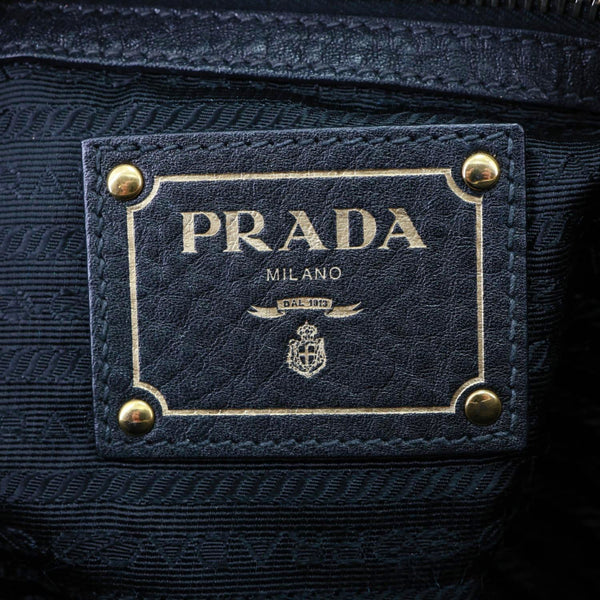 PRADA Vitello Daino Pebbled Leather Hobo Bag Black