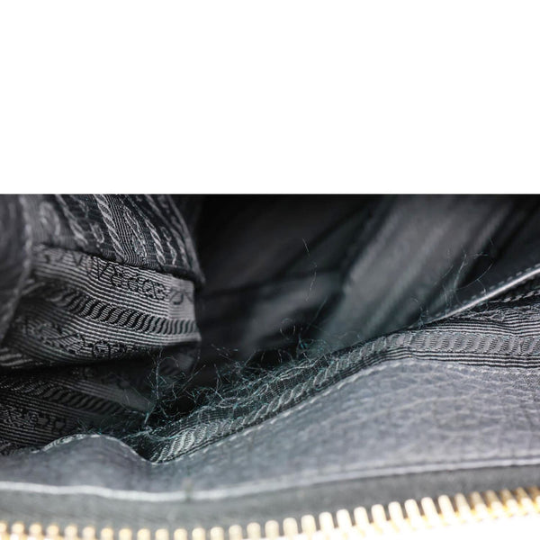 PRADA Vitello Daino Pebbled Leather Hobo Bag Black