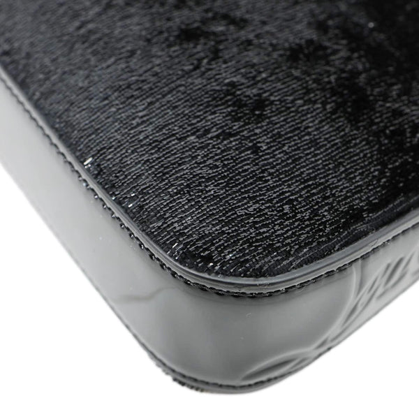 CHRISTIAN LOUBOUTIN Loubila Patent Velour Chain Clutch Black