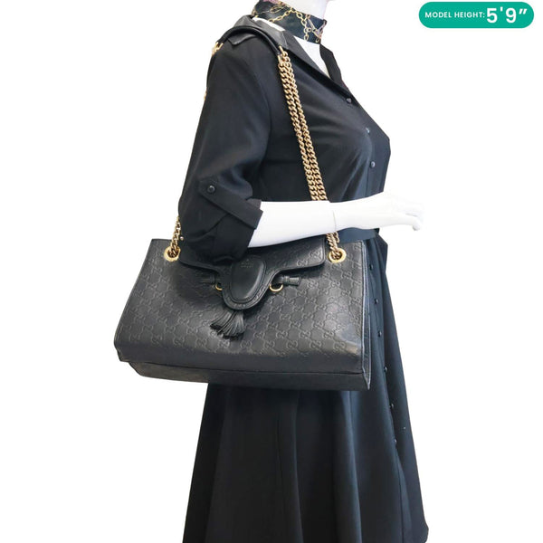 GUCCI Emily Leather  Chain Shoulder Bag Black 295403