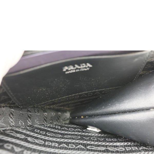 PRADA Triangle Double Pouch Crystal Embellished Satin Crossbody Bag Black