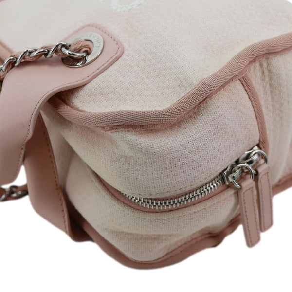 CHANEL Deauville Canvas Leather Bowling Shoulder Bag Light Pink