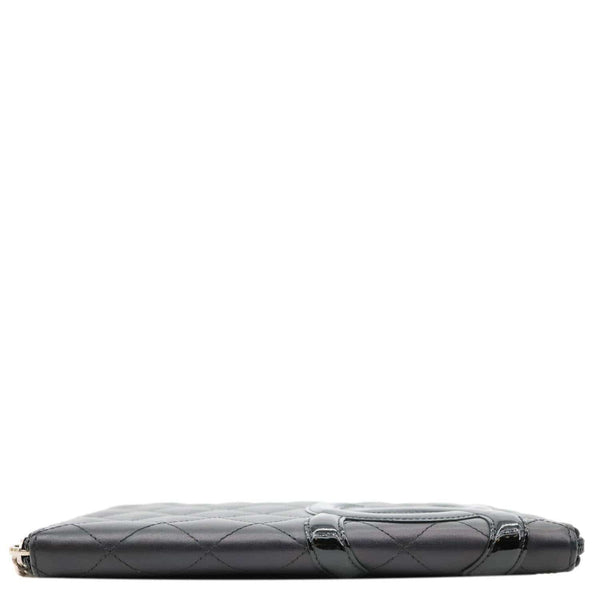CHANEL Cambon Line Quilted Leather Zip Wallet Black