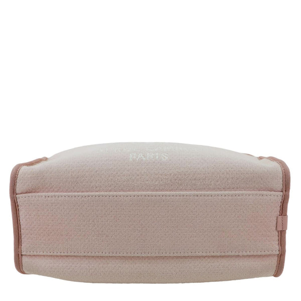 CHANEL Deauville Canvas Leather Bowling Shoulder Bag Light Pink