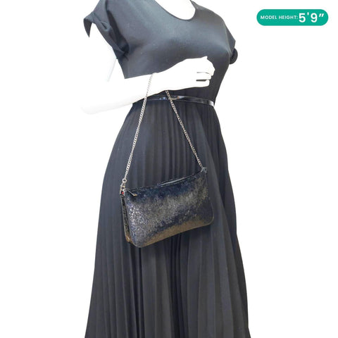 CHRISTIAN LOUBOUTIN Loubila Patent Velour Chain Clutch Black