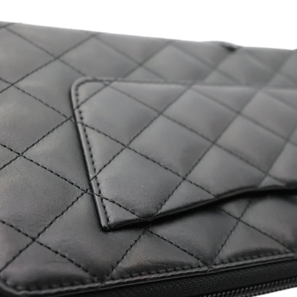 CHANEL Cambon Line Quilted Leather Zip Wallet Black